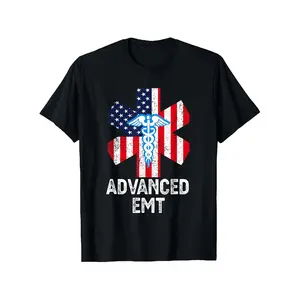 Menswear 100% Cotton Short-Sleeve Advanced EMT AEMT Medical Technician T-Shirt - Round Neck, Soft Breathable Lightweight Fitness Casual Fashion Top (S-XXXL) - First Responder Gift for Pros & Trainees (EMS, Paramedic, Nursing Students)