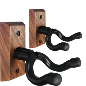 Guitar Wall Mount Holder, Wooden Universal Fit Guitar Hanger Hook with Secure Hold for Acoustic Classical Electric Guitars, Portable Ukulele Wall Rack Stand