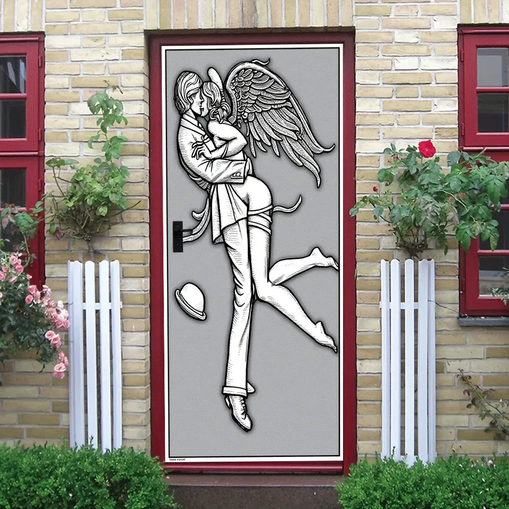 2pcs Romantic Couple Angel Kiss Wall Sticker Removable Self Adhesive Wallpaper Bedroom Living Room Entrance Home Decor Art Mural Warm Love Theme Decoration Creative Painting Festival Gift