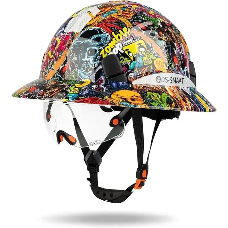 Yeomoo Unisex Full Brim Safety Hard Hat, Adjustable 6-Point Ratchet Suspension with Chin Strap, Sliding Vents & Reflective Stickers, Impact Resistant Certified Protective Helmet for Construction Forestry Outdoor Work