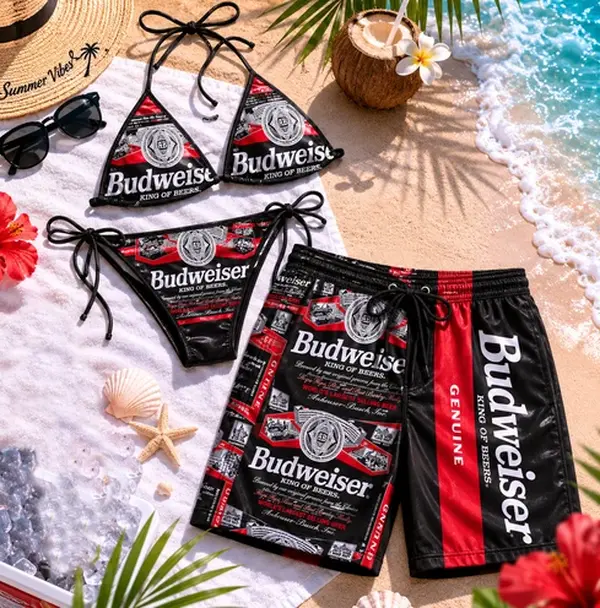 Budweiser Summer Vibe Bikini Set, Tropical Beach Swimsuit for Women, Pool Party Swimwear, Vacation Gift