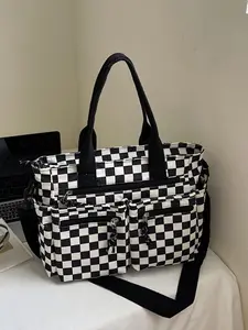 Small niche design casual versatile shoulder bag, Checkered crossbody bag, Checkerboard Purse, simple checkerboard retro crossbody bag, large capacity multi pocket handbag, Checkerboard Pattern Bag, suitable for shopping, commuting, work