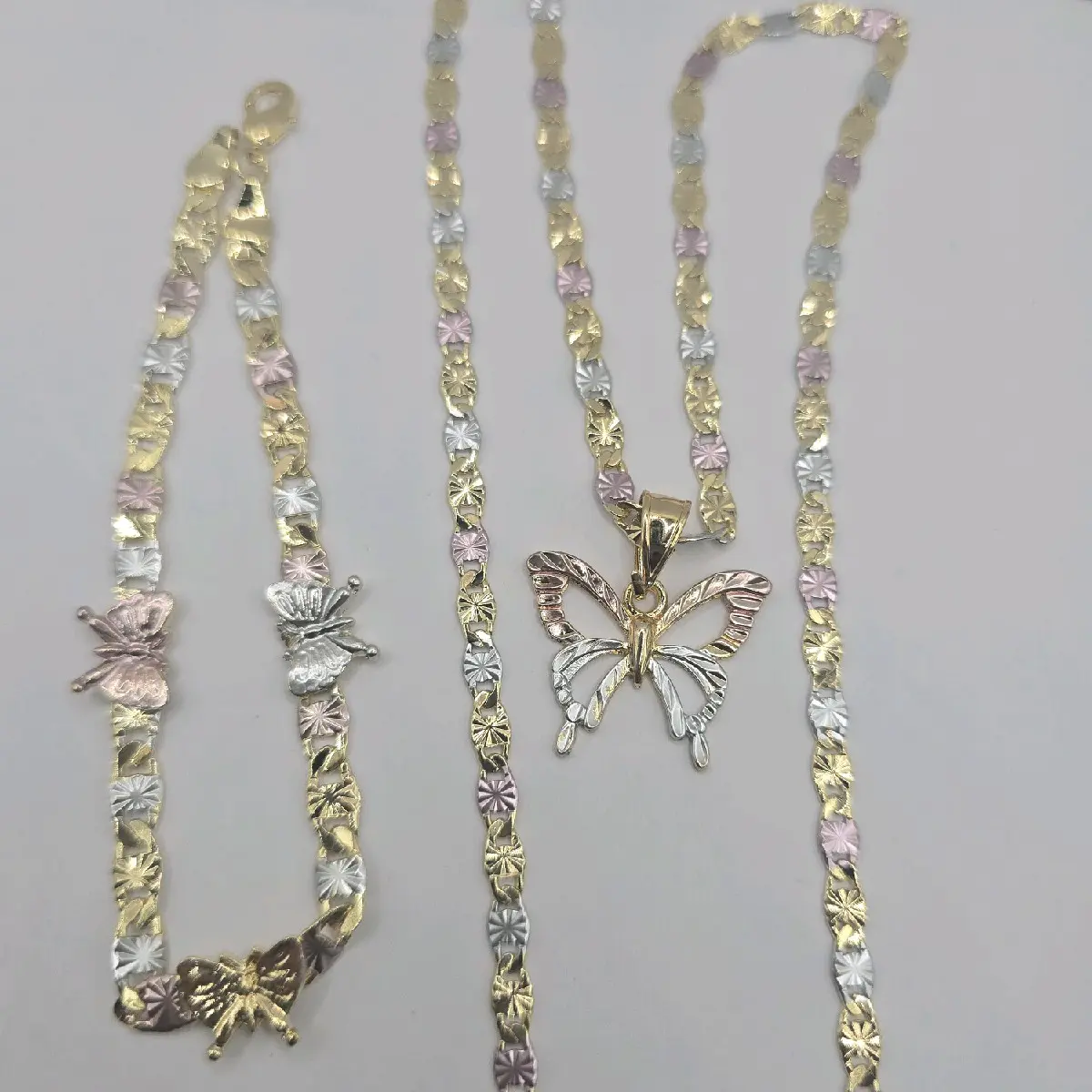 Butterflies set necklace with bracelet gold-plated three colors beautiful style GOLD-PLATED jewelry women