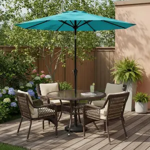 Garvee Upgraded 9FT Outdoor Patio Umbrella – Heavy Duty Waterproof Parasol, UPF 50+ UV Protection, 8 Sturdy Ribs, Crank Lift, Push Button Tilt, Vented Canopy – Deck, Pool, Backyard – Base Not Included – Color: Red
