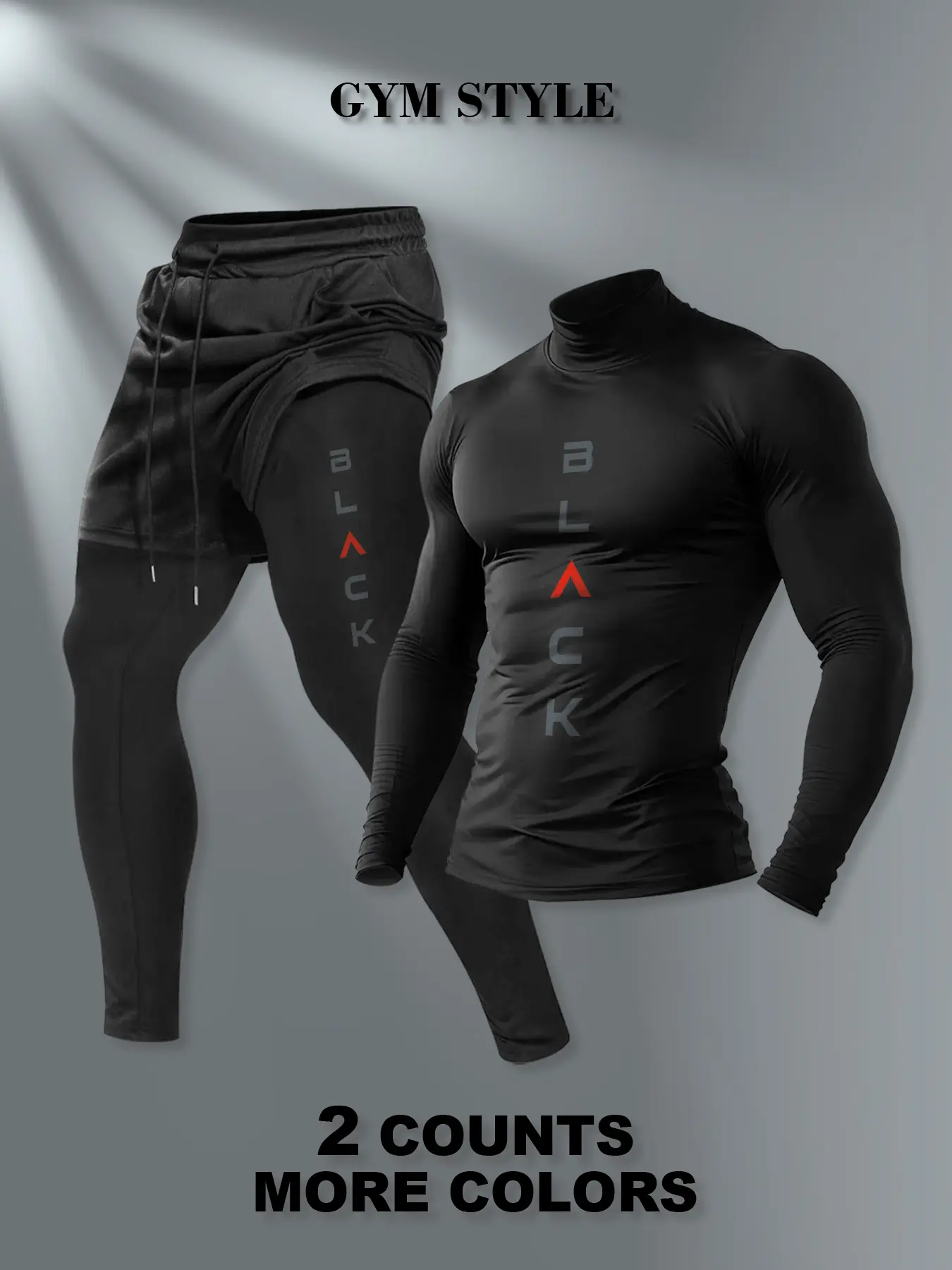 Men's High Neck Warm Long Sleeve T-Shirt + Faux Two-Piece Pants Set Outfit, Streetwear Set, Casual Fashion, Fall & Winter Wear, Comfortable and Stylish