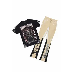 Deathrow 2.0 Black/Beige T-Shirt/Stacked Flare Pant Set