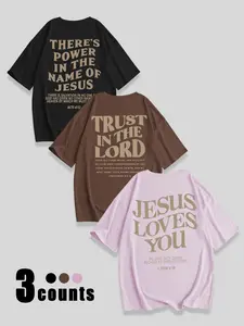 Women's Jesus Love You Letter Print Round Neck Tee, Casual Short Sleeve Crew Neck Breathable Everyday T-shirt for Daily Wear, Ladies Clothes for All Seasons, Top