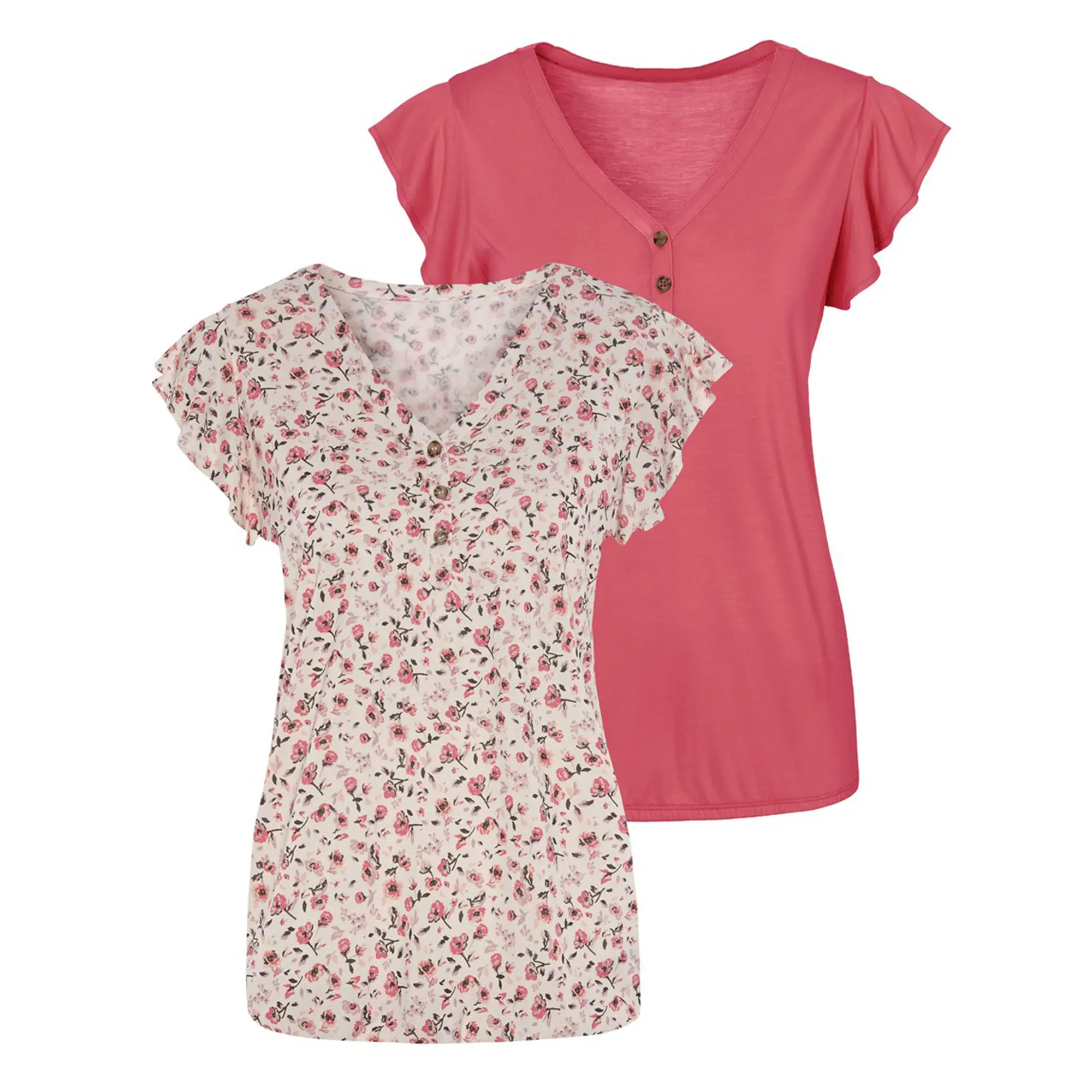 LASCANA Women's 2 Pk Flutter Sleeve Tops