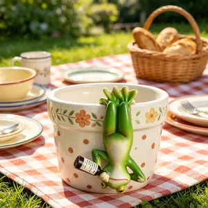 Funny Resin Frog Garden Statues - Whimsical Home Decor, Outdoor Decor, Miniature Flower Pot Edge Accents, Unique Birthday Gifts for Women, Fairy Garden Ornaments, Planter, Figurine Yard Decoration fathersdaygift