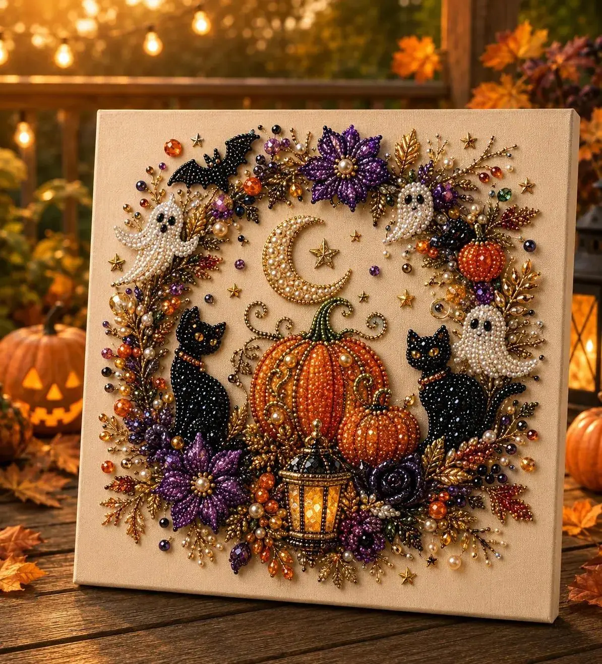 10"x10" Halloween Ghost Pearl Art DIY Kit, Spooky Cute 3D Diamond Painting Crafts, DIY Fall Home Decor Wall Art, Beginner DIY Seasonal Party Gift