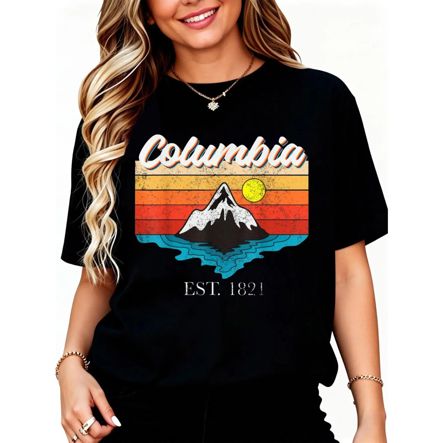 100% Cotton Columbia Home Town Vintage Sunset USA Vacation T-Shirt