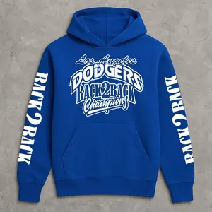 Retro Blue & White Champions Hoodie, Heavy Blend Blue Hoodie, Back 2 Back Champions Sleeve Print, Perfect for Game Day, Fan Gifts, Viral on Tiktok, Trendy Fashion Streetwear Menswear