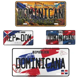 Republica Dominicana Decorative License Plate 12x6 Inches Corrosion Resistant Aluminum Flags Limited Edition Easy Installation Puerto Rican Pride Artistic Brushstroke Design