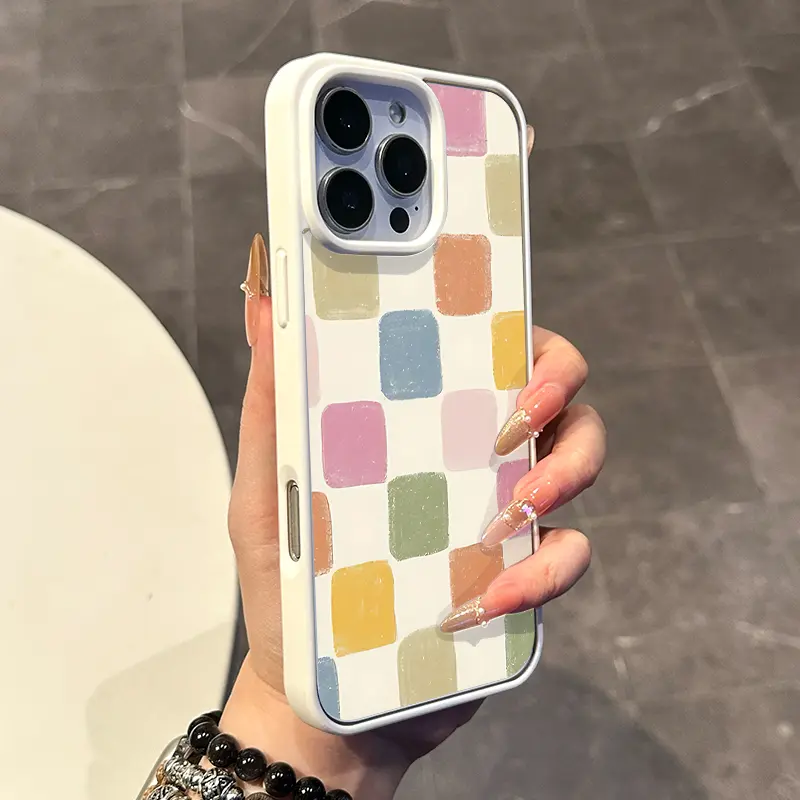 Chic Magnetic Case for iPhone11/12/13/14/15/16/promax Colorful square pattern MagSafe Ready, Anti-Slip, Ultra Thin | Aesthetic Touch for Daily Use