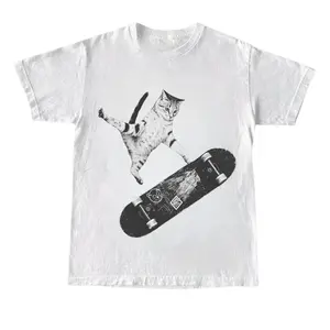 Vintage Cat Graphic Tee for Skater & Emo Style Lovers, Cute Funny Kitten Artwork, Soft Casual Unisex Streetwear Top for Daily Outfits and Trendy Meme Looks