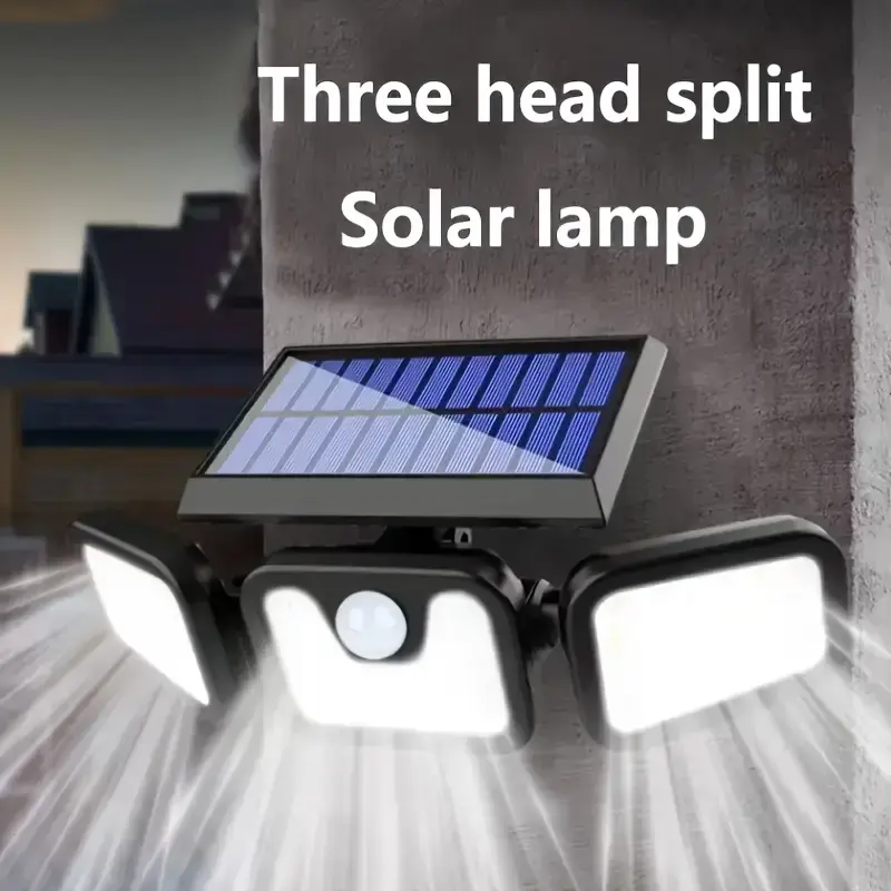 Solar Motion Sensor Outdoor Light 2400LM , 3 Adjustable Heads, Waterproof Security Wall Lamp with 3 Lighting Modes, Yard Lighting, Waterproof Solar Lights, Solar Powered
