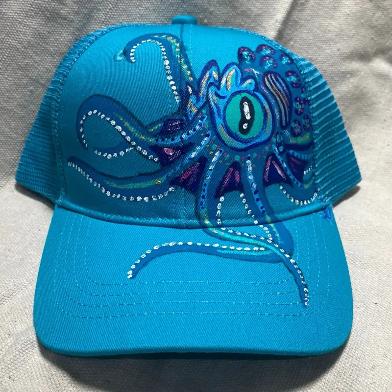 Hand painted Blue Octopus Themed hat