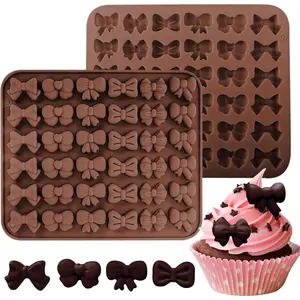 2PCS Mini Bow Candy Floral Silicone Molds 36 Cavity, 6 Different Shapes Butterfly-Bow Molds for Chocolate Ice Pudding Cake Dessert Making Cupcake Toppers