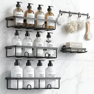 Rustproof Black Shower Caddy Set bathroom towel Stainless Self-Adhesive Steel