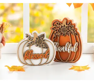 Glitzhome Thanksgiving Wooden Pumpkin Table Decor Set of 2 Glitzhome Thanksgiving Wooden Pumpkin Table Decor Set of 2
