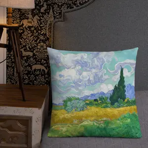 Wheat Field with Cypresses - Textured Throw Pillow