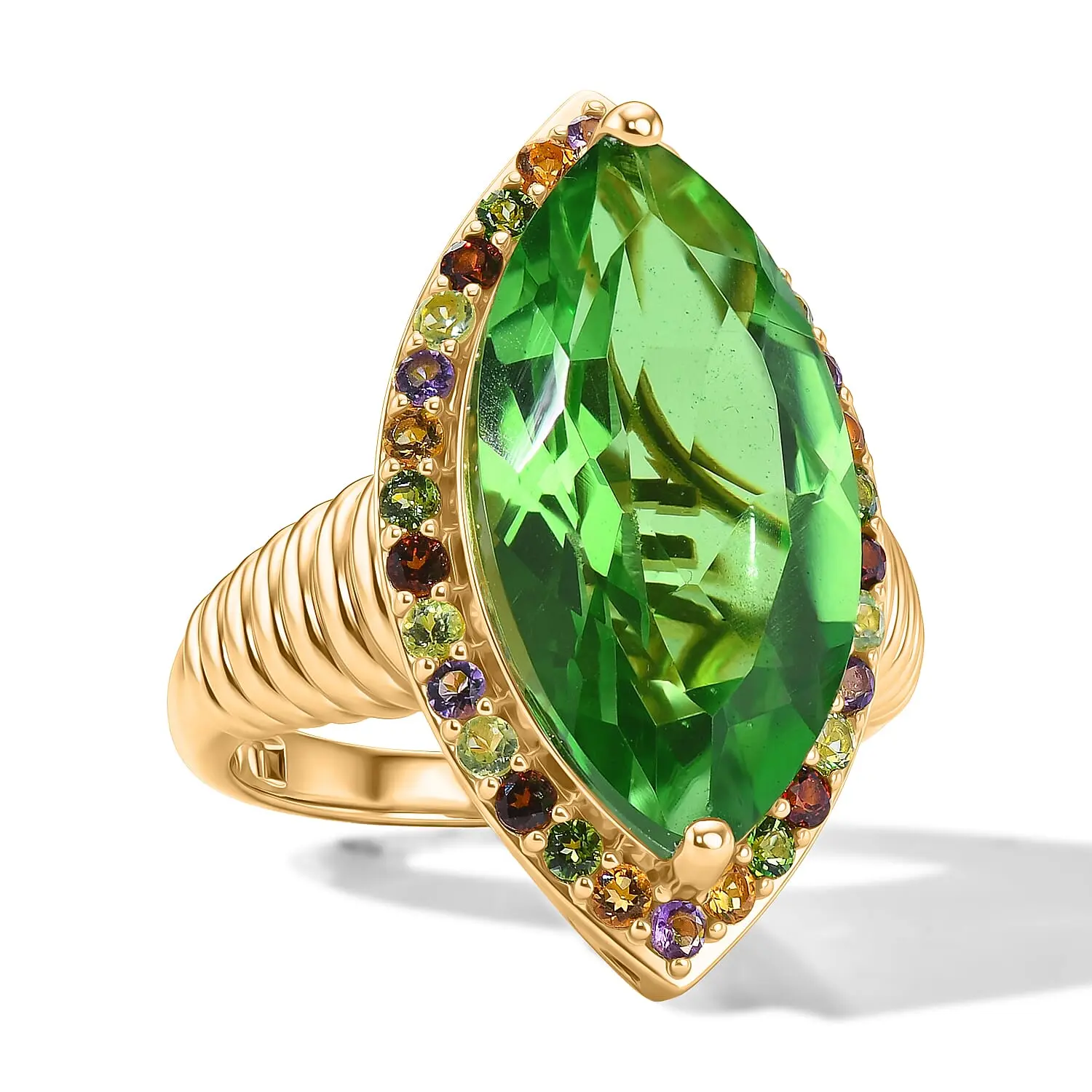 EverTrue Chartreuse Quartz, Multi Gemstone Garden Treasure Ring in 18K YG Plated (Size 10.0) 11.30 ctw
