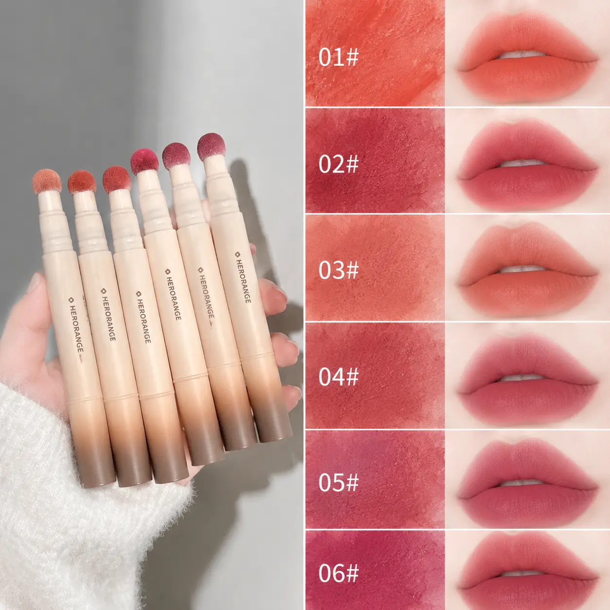6-Pack Creamy Velvety Matte Lip Crayon Collection, Nude Peach Lip Makeup with Built-In Sponge Applicator, Waterproof Smudge Resistant Long Lasting Cosmetics for Festival Stage Looks, Great Winter Valentine Gift for Teenagers,