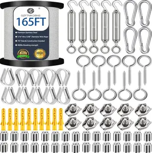 1/16 Wire Rope Kit,String Light Hanging Kit , Outdoor Light Guide Wire, 50M/165FT Vinyl Coated Stainless Steel Cable Wire for Outdoor,Garden,Kitchen,Craft with Turnbuckle (50M, 165FT, 80)