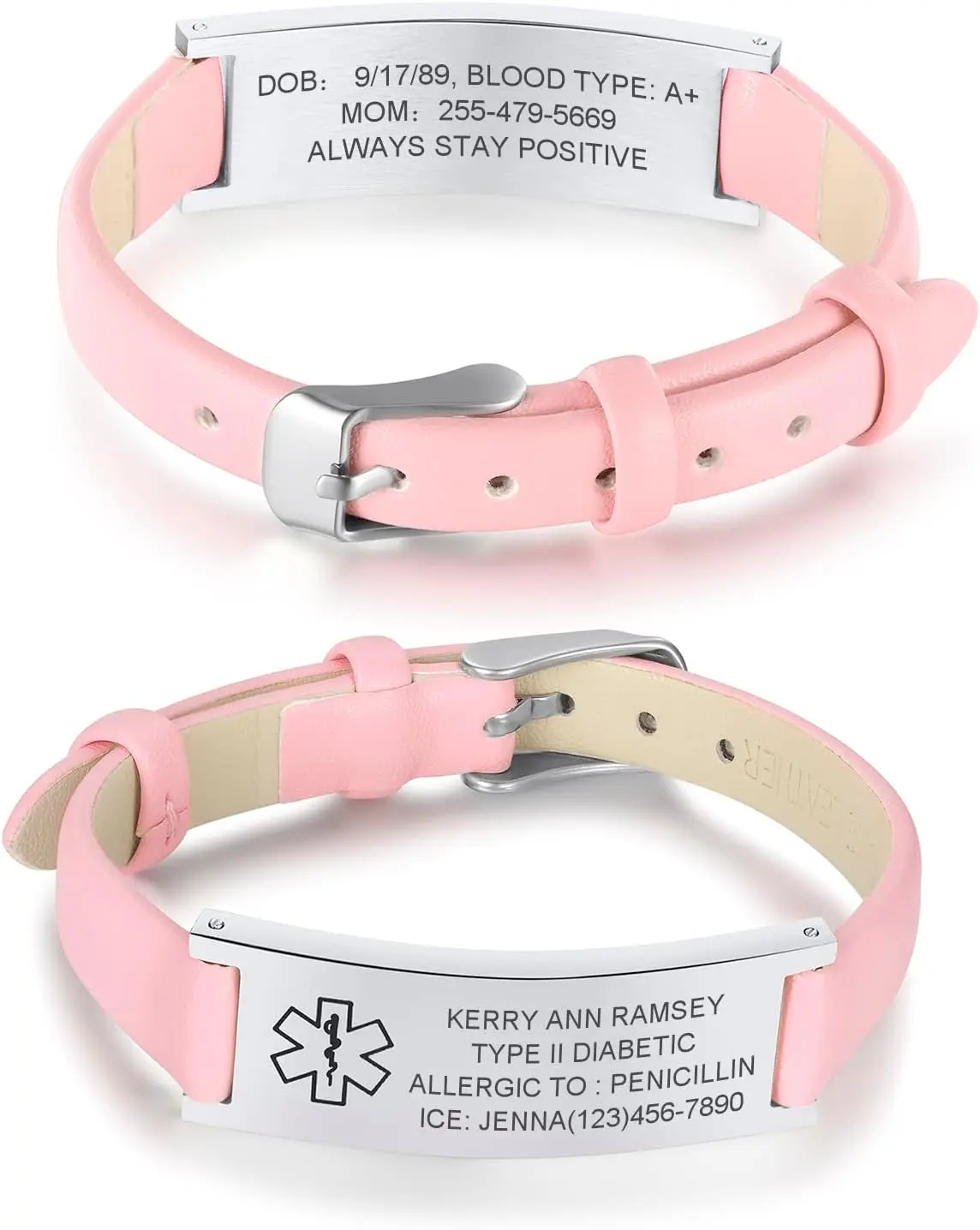 Personalized Medical Alert Bracelet for Women, Stainless Steel Medical ID Bangle, Custom Engraved Emergency Bracelet for Diabetes Allergy, Free Engraving