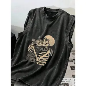 Cotton Vintage Distressed Men's Round Neck Tank Top, Casual Sleeveless Summer Shirt for Ages 13 to 44, Stylish Trendy Summer Fashion