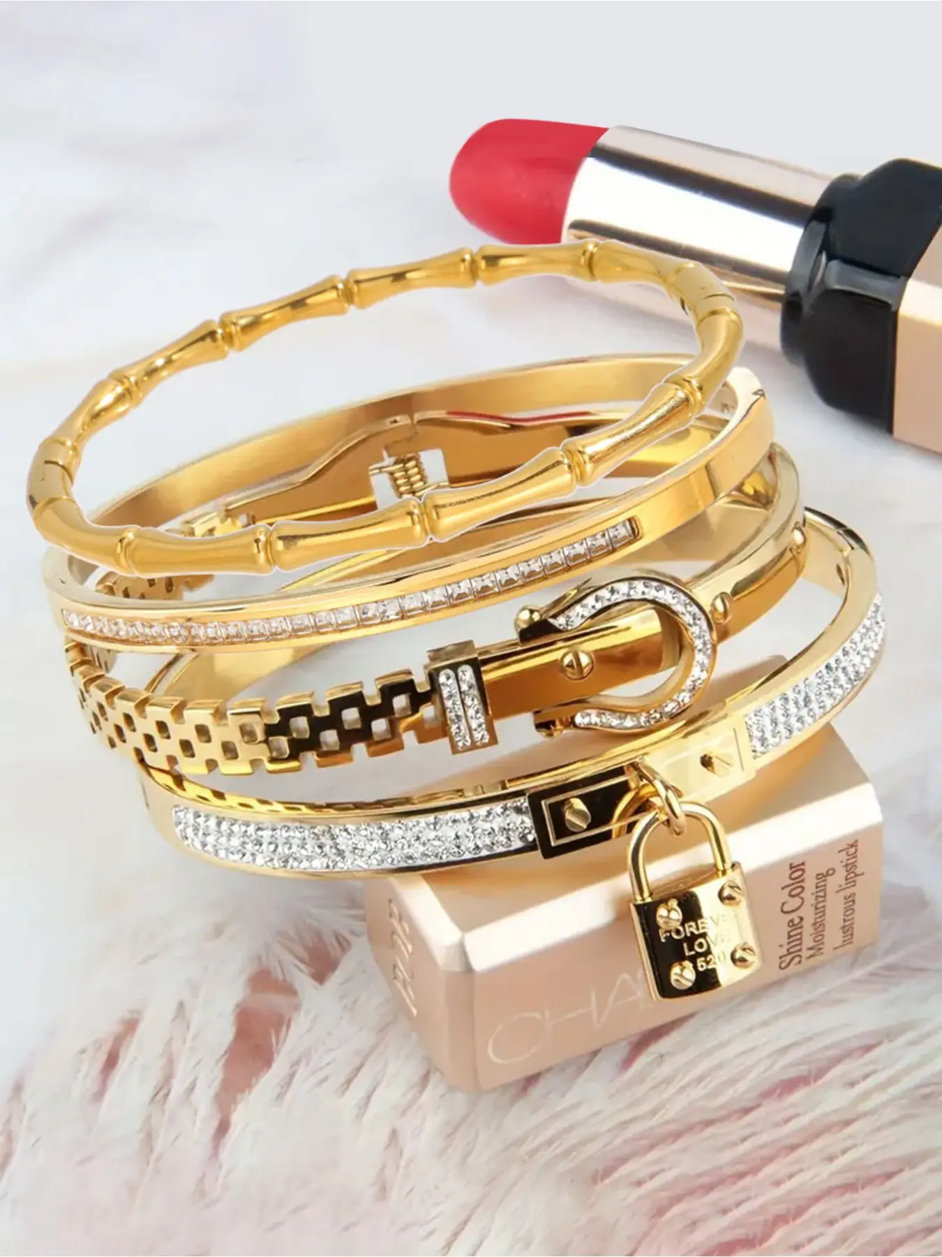 4-piece set of classic, fashionable and luxurious stainless steel bracelets, a daily fashion item, perfect for daily wear, holiday gatherings, and perfect gifts, Trendy Stack Bangle, Elegant Jewelry Bracelet