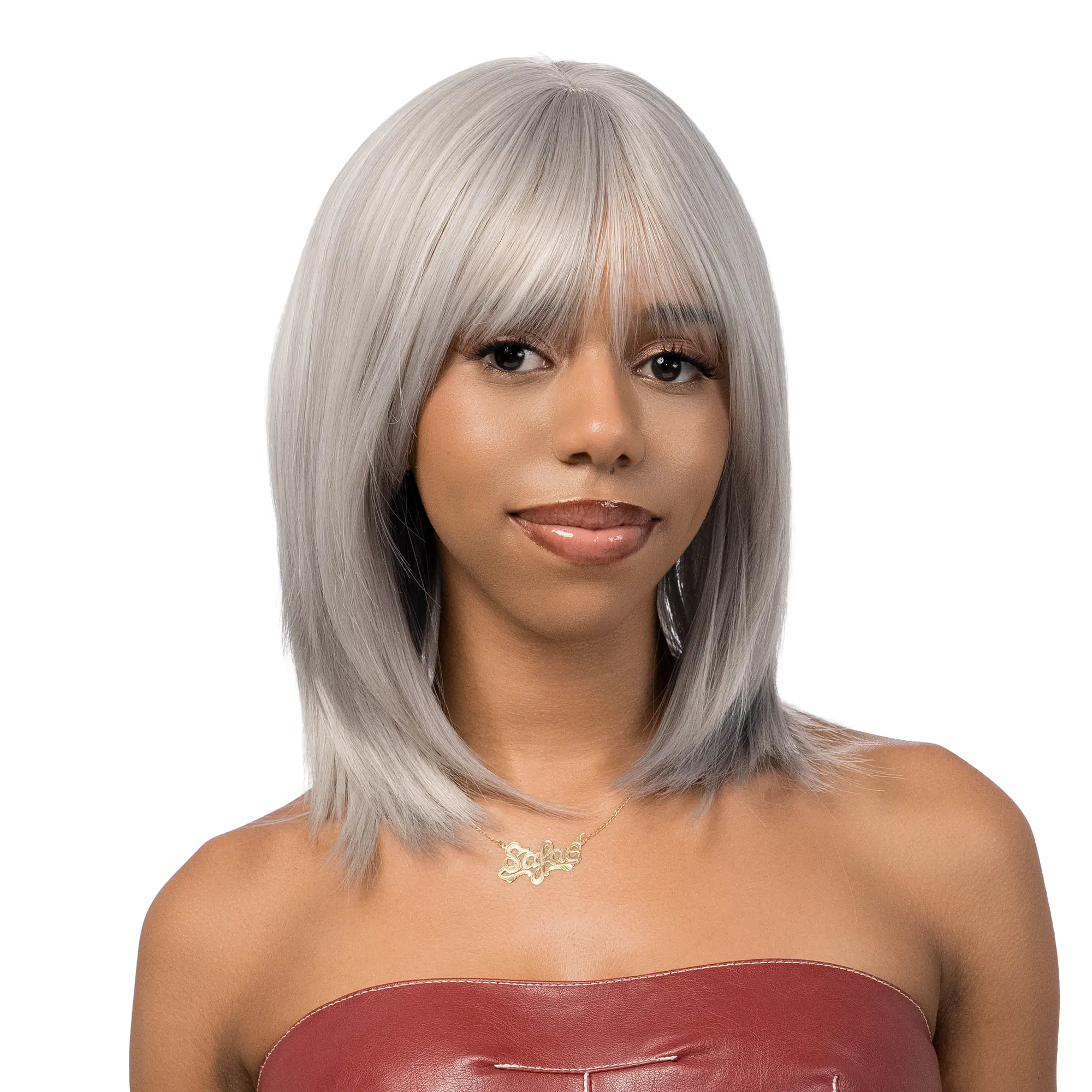 New 'Silver Chai' 13-inch Silver & Pearl White Blend (Dimensional Color, Even Blend, Grey Tone) Long Bob Synthetic Wig | 【Heat Resistant】 【Cap Included】 | 63FSGB