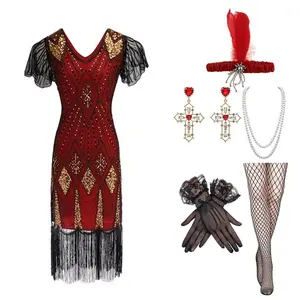 European and American Plus Size Vintage 1920s Sequin Dress Handmade Beaded Tassel Gatsby Outfit