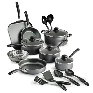 Tramontina Primaware 18 Piece Non-stick Cookware Set, Steel Gray/ Red