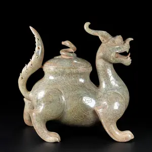 A1157 Superb Old Chinese Hetian Jade Carved Divine Beast Statue