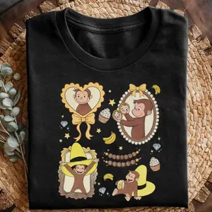 Youth + Adult Retro Coquette Bow Curious George Shirt, Stay Curious, Nostalgic Cartoon Tee, Birthday Girl Gift, Curious George Birthday Shirt