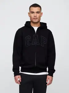 Relaxed Gap Logo Zip Hoodie for Men, True Black