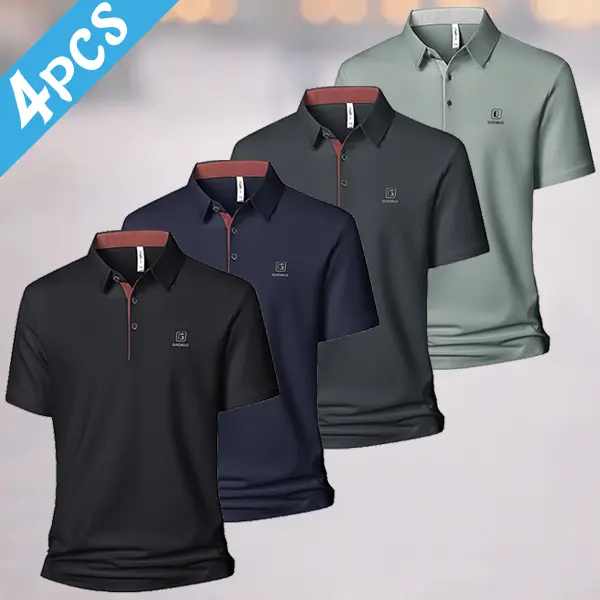 Men’s 4-Pack Short-Sleeve Polo Shirts Set – Moisture-Wicking Fabric, Minimalist Logo, Ideal for Golf, Casual Slacks Pairings,clothes for back to school,first day of school outfits