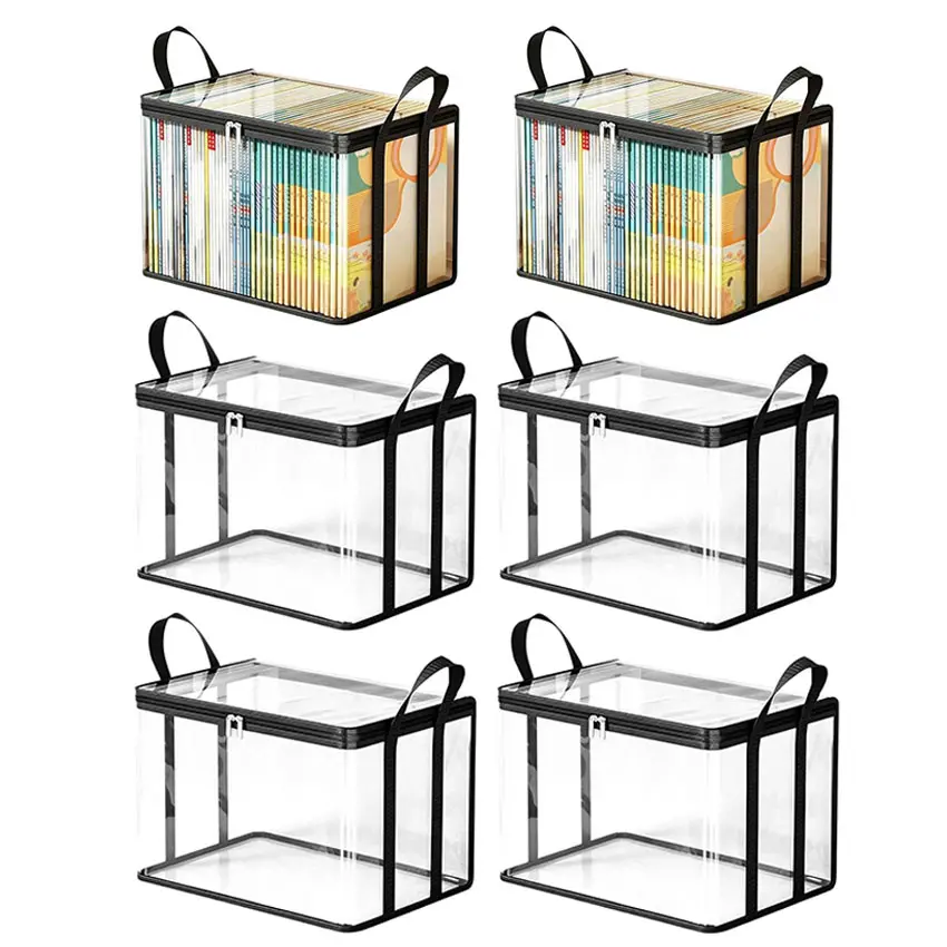 5pc Clear Comic Book Storage Bag, Plastic Book Organizer with Carrying Handle, Collapsible Storage Case for Comics, Magazines & Reading Materials, Black Trim protective Adjustable Guitar Strap