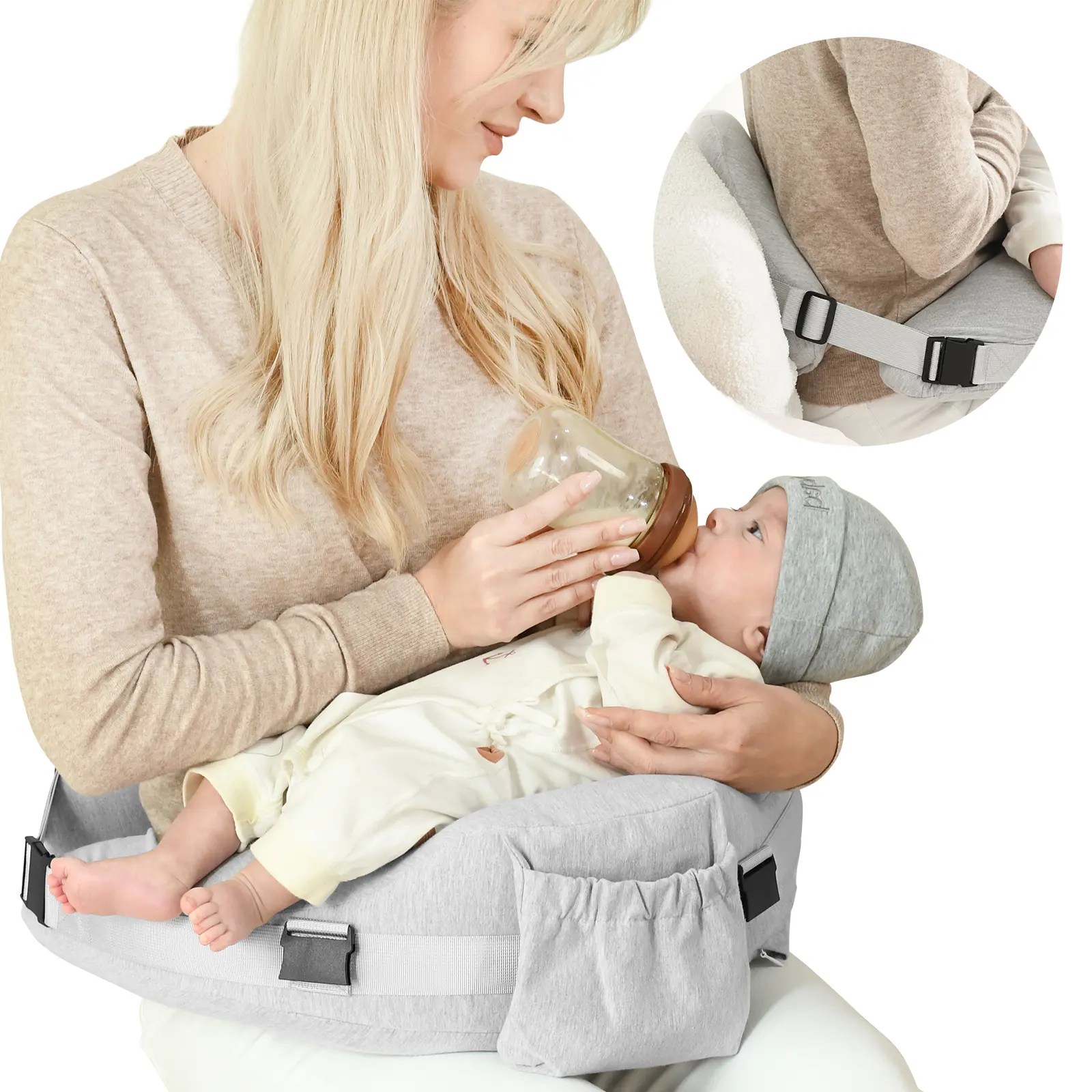 Nursing Pillow, with 2 Removable Cotton Cover and Removable Support Backrest, Firm Springy Memory Foam