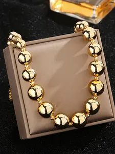 18k Gold Plated Big Bead Pendant Necklace, Elegant Women's Jewelry for Vacation Daily Wear & Parties, Perfect Birthday or Anniversary Gift