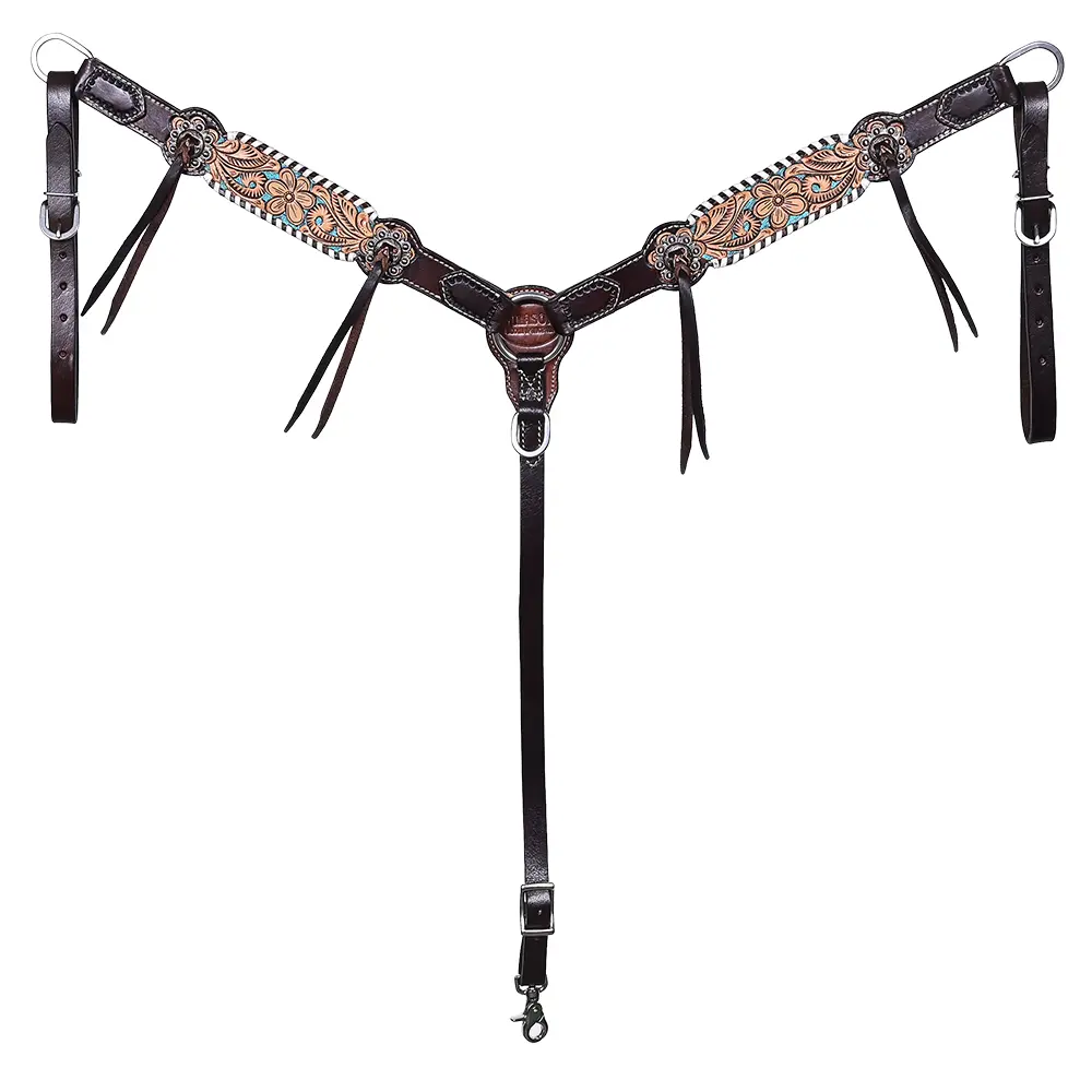HILASON Western Horse Headstall Breast Collar American Leather Floral