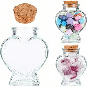 Mini Glass Heart-Shaped Bottles with Cork Stoppers, Transparent Heart Vases for DIY Crafts, Party Decorations, Wedding Gifts