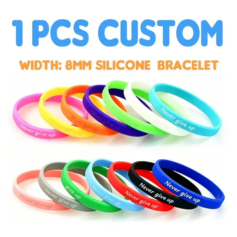 1PCS Custom Width 8mm Silicone Bracelet laser technology Women man customized for Birthday party Bangles Personalized No fading