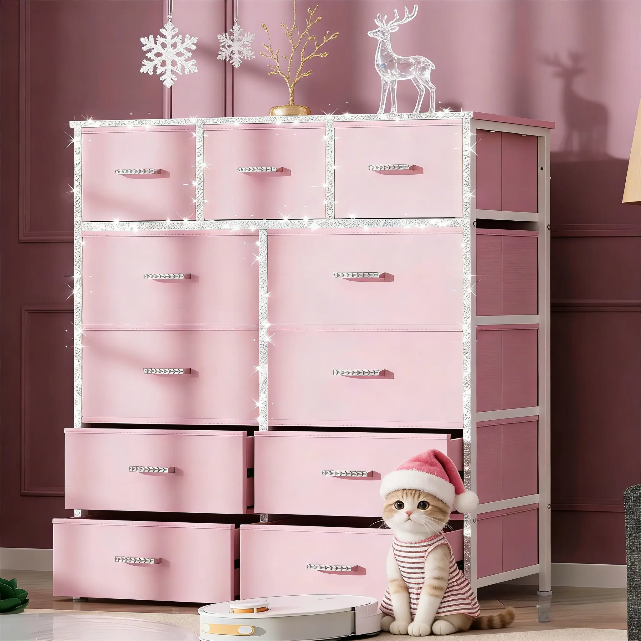 Mr IRONSTONE Tall Dresser with 11 Drawers, White Dresser for Bedroom Drawer Organizer Storage Drawers, Fabric Storage Tower with 11 Drawers, Chest of Drawers with Steel Frame, Wood Top for Nursery, Living Room, Closet, Deals for You Days