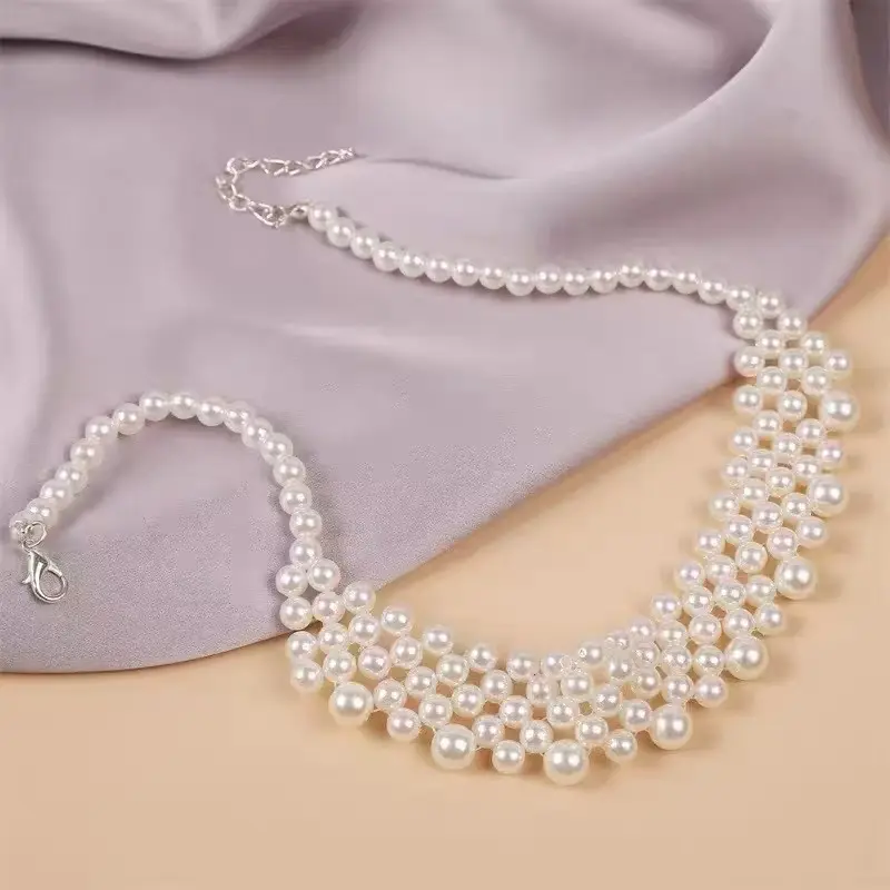 NO.06- The multi-layer pearl women's collarbone necklace is simple and fashionable