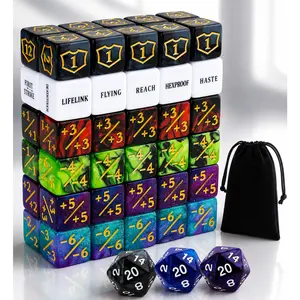 63PCS Acrylic MTG Dice Counters Set - 16mm 6-Sided Dice with Bold High-Contrast Numbers for Magic The Gathering, Tabletop Games, Card Game Enthusiasts