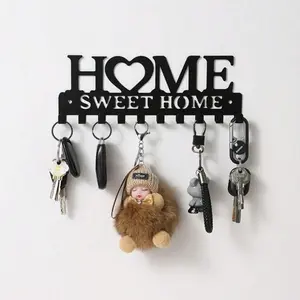 1pc Multi-functional Black Key Holder Wall Mounted Storage Rack, Metal Art Decorative Hook For Coats, Hats, Entrance Hallway Organiser