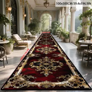 Luxury Long Rectangular Velvet Rug, Soft Comfortable Artistic Design, Easy Clean Carpet for Hallway, Corridor, Banquet Room