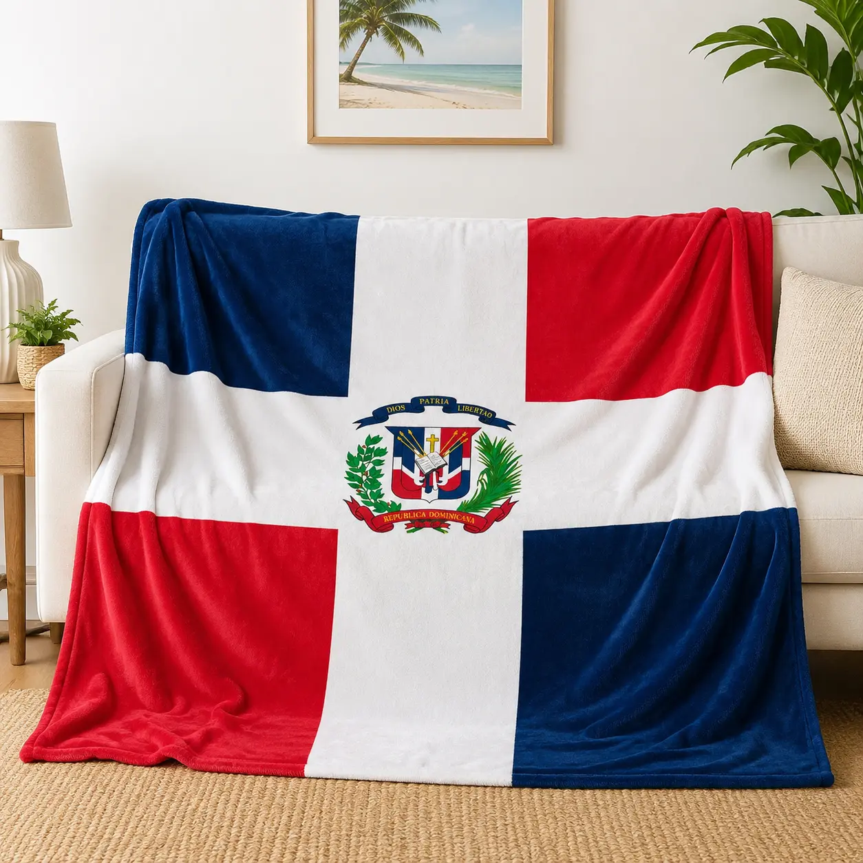 Dominican Republic Flag Flannel Blanket, Soft Cozy Throw Blanket for Couch & Bed, Lightweight Warm Plush Blanket, Patriotic Home Decor, Gifts for Men Women, Dorm Living Room Decor
